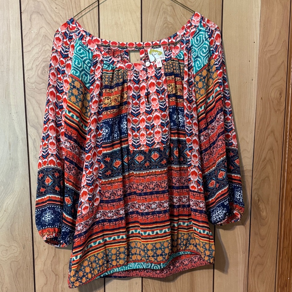 Fig and Flower Colorful Patterned Blouse